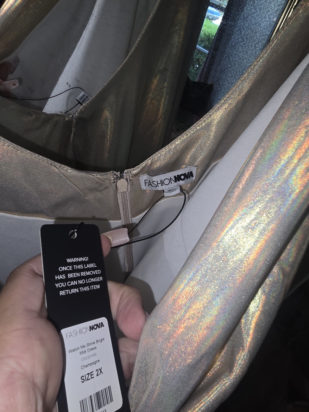 Fashion Nova Champagne Holographic Dress - Size 2X